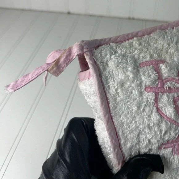 White Fluffy “I love Dior” White and Pink Dior Nylon TerryClothed Cosmetic Bag